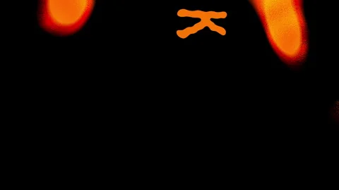 Vivid orange leak fire flames overlay dark brown letters in a dynamic design Stock Footage 337301131