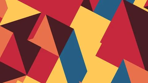 Vivid overlapping triangles and polygons in red, yellow, orange, blue, and ma Ilustración de archivo