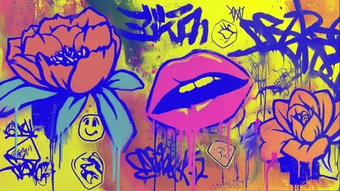 Vivid pattern with mascaras, makeup brushes, and foundation bottles Stock Footage 308057783