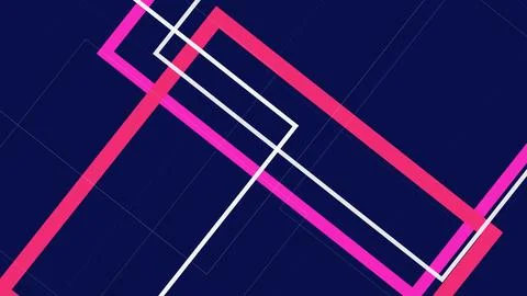 Vivid pink and magenta rectangular traces intersect with fine white lines o.. Ilustração Stock