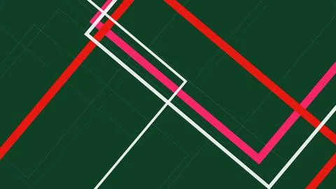 Vivid red and pink angular bands cross delicate white lines against deep gr.. Stock Illustration