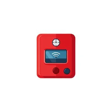 Vivid red device with screen displaying digital signal and clock element in.. Stock Illustration