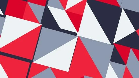 Vivid red, navy, gray, and white geometric shapes form an overlapping triangu Stock Illustration