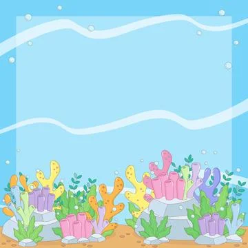 Vivid reef under ocean frame 1 Stock Illustration