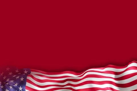 A vivid representation featuring the USA flag waving against a solid red back イラスト素材