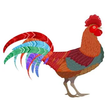 Vivid rooster on a white background. The rooster sign in the Chinese horosc.. Stock Illustration