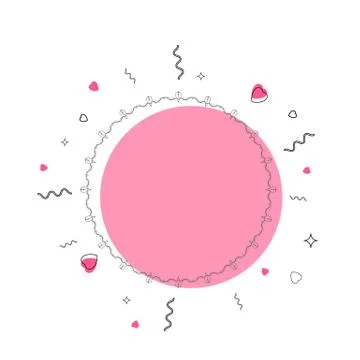 Vivid round frame with geometric decorations. Memphis style.  Element for gra Stock Illustration