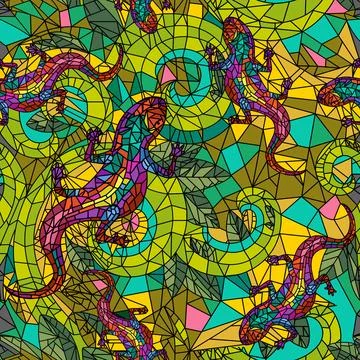Vivid seamless pattern with lizards. seamless pattern with reptiles. For fa.. Illustrazione stock