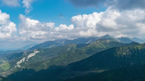 Vivid Summer Cloudscape above Tatra Mountains in Hastened Footage Stock Footage 291714427