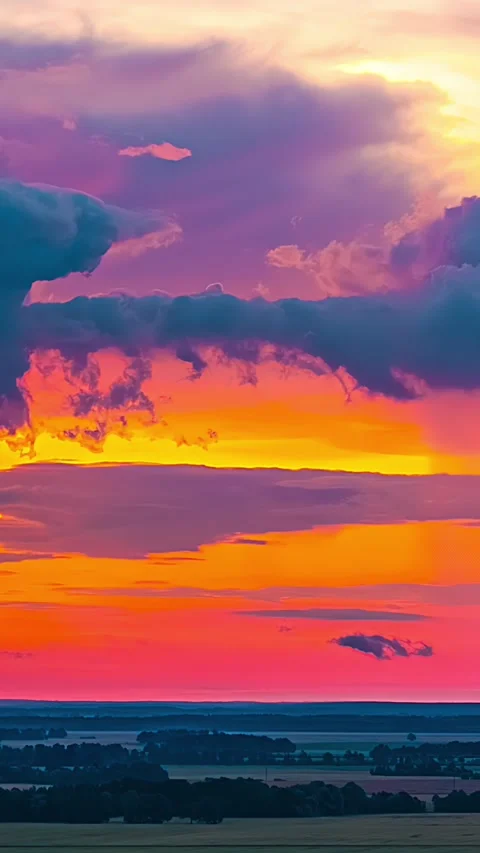 Vivid Sunset Sky Timelapse Purple Pink Clouds Morphing Over Farmland Stock Footage 342842146