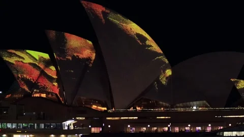 Vivid Sydney light and ideas light show festival in Sydney on landmarks as 4k. Stock Footage 229930917