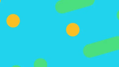 Vivid turquoise background with scattered orange circles and green rounded sh Illustrazione stock