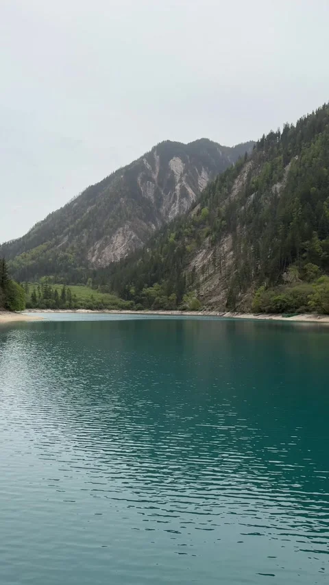 Vivid Turquoise Lake Surrounded by Forested Mountains in Jiuzhaigou Sichuan Stock-Footage 337328726