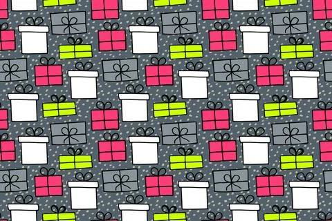 Vivid vector seamless pattern with present box Illustrazione stock