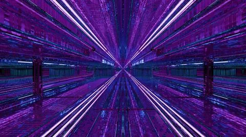 Vivid violet corridor with hi tech ornament 4K UHD 3D illustration Stock Illustration