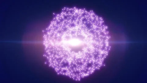 Vivid violet digital sphere composed of glowing nodes and connecting lines, e Stock Illustration