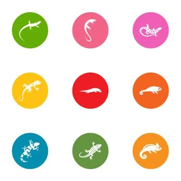 Viviparous lizard icons set, flat style Stock-Illustration