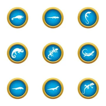 Viviparous lizard icons set, flat style Stock-Illustration