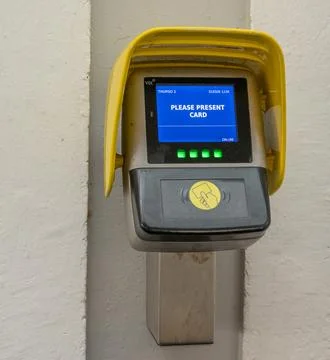 Vix Technology card reader and validator at Thurso Railway Station 스톡 사진