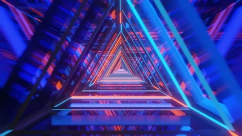 VJ abstract Neon triangular square tunnel. Abstract Neon Light. Futuristic 3D Video stock 147407917