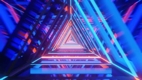 VJ abstract Neon triangular square tunnel. Abstract Neon Light. Futuristic 3D Video stock 151761283