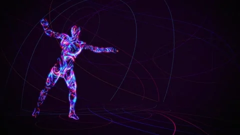 Vj Dancing Man on colorful lines background Stock Footage 234313732