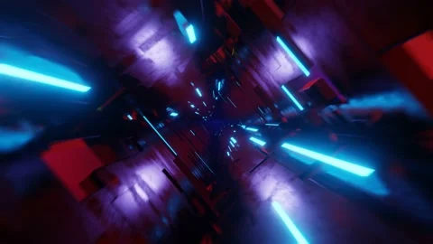 VJ inside a futuristic high tech tunnel with blinking neon ribbons. Motion bl Stock Footage