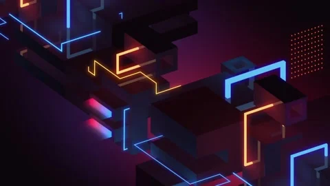 Vj Isometric Loop in blue and red Stock Footage 234314412