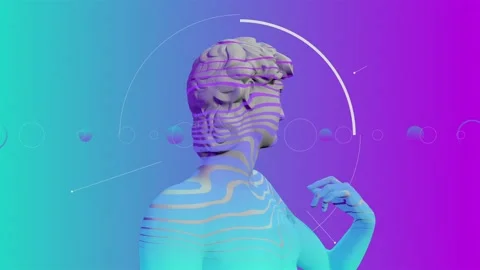 Vj Loop of a 3d animated David statue in purple and teal Stock Footage 234322552