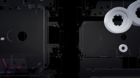 VJ Loop - 3D cassette tape parts float and reconstruct Stock-Footage 35844505