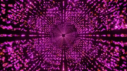 VJ loop 3d illustration with glowing neon cubes particles Stock Footage 142936930