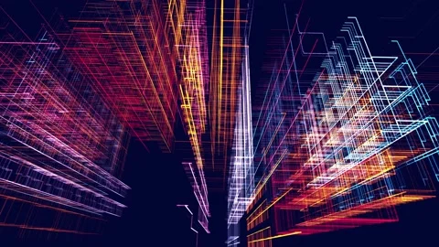 Vj loop abstract sci-fi bg glow particles form lines, colomns structure. Hi-tech Stock Footage 217827174