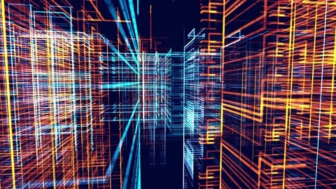 Vj loop abstract sci-fi bg glow particles form lines, colomns structure. Hi-tech Stock Footage 217827318