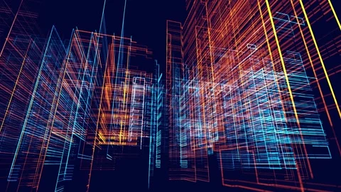 Vj loop abstract sci-fi bg glow particles form lines. Hi-tech info technology Stock Footage 245691154