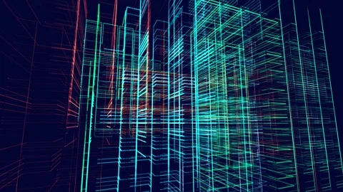 Vj loop abstract sci-fi bg glow particles form lines. Hi-tech info technology Stock Footage 246028217