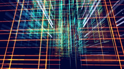 Vj loop abstract sci-fi bg glow particles form lines. Hi-tech info technology Stock Footage 255736248