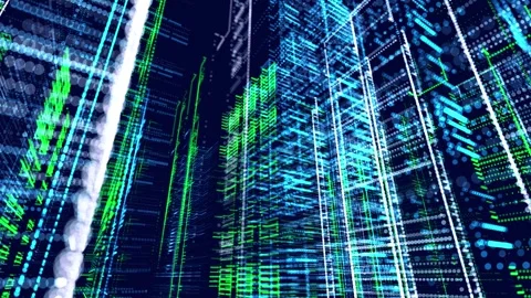 Vj loop abstract sci-fi bg glow particles form lines. Hi-tech info technology Stock Footage 260267635