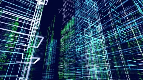 Vj loop abstract sci-fi bg glow particles form lines. Hi-tech info technology Stock Footage 266672019