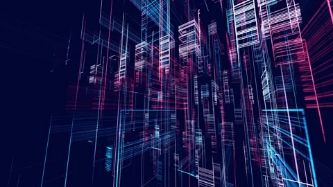 Vj loop abstract sci-fi bg glow particles form lines. Hi-tech info technology Stock Footage 275877272