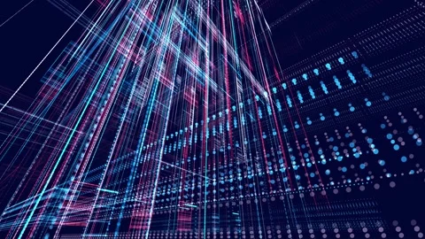 Vj loop abstract sci-fi bg glow particles form lines. Hi-tech info technology Stock Footage 277679584