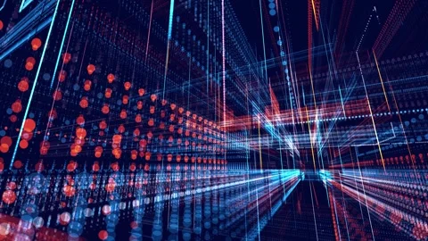 Vj loop abstract sci-fi bg glow particles form lines. Hi-tech info technology Stock Footage 278984144