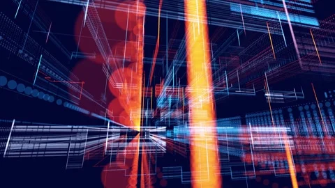 Vj loop abstract sci-fi bg glow particles form lines. Hi-tech info technology Stock Footage 282510389