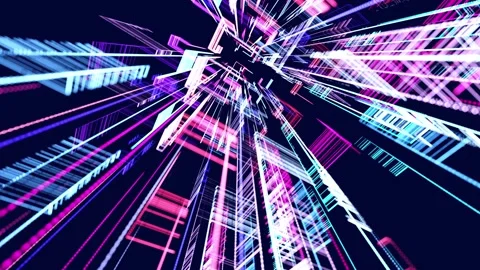 Vj loop abstract sci-fi bg glow particles form lines. Hi-tech info technology Stock Footage 315468978