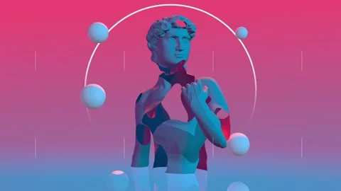 Vj Loop of an animated David statue with balls around it Stock Footage 234321359
