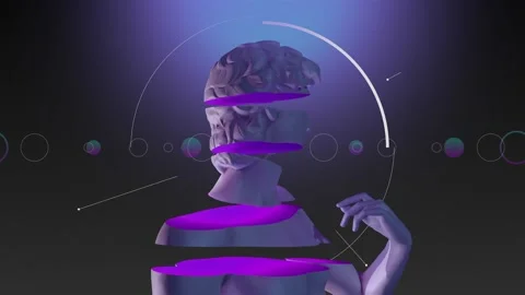 Vj Loop of an animated David statue in purple and teal Stock Footage 234321973