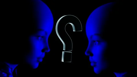 VJ Loop animation a look at the question mark. 3D Render Stock Footage 168609869