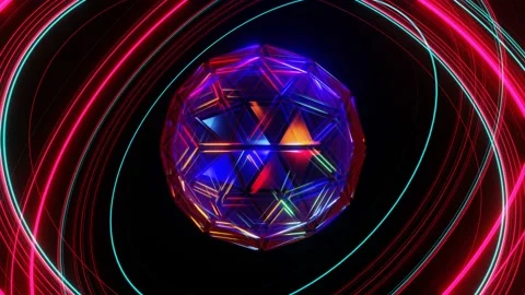 VJ loop Animation of the rotation of a crystal neon ball. Stock Footage 167274704
