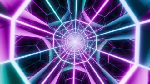 VJ loop background with abstract tunnel made of bright blue pink neon lines Stock Footage 289094536