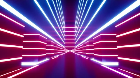 VJ Loop Background of Glowing Red and Blue Striped Lights Structure Room 库存影片 339631294