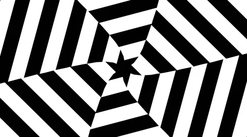 VJ Loop - Black and white triangular hypnotic stripes twist into hexagon form Stock Footage 50024476